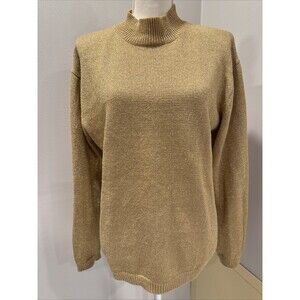Pronto Moda Sweater Gold Sparkly Shimmer Long Sleeve Size Large